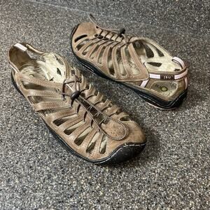 JBU Jambu Barefoot Summer Sandals Womens Sz 10M Flats Cage Brown Leather Slip On